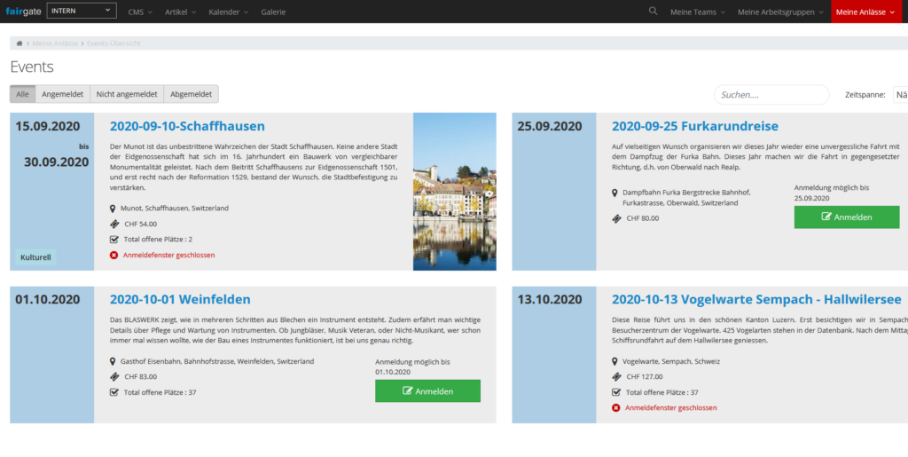 Übersicht Events intern