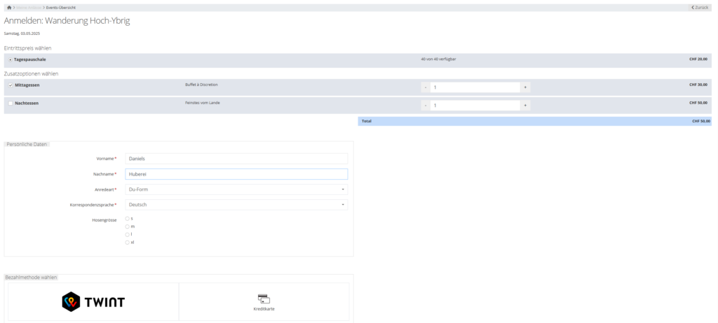 Kurs-Anmeldung mit Instant Payment